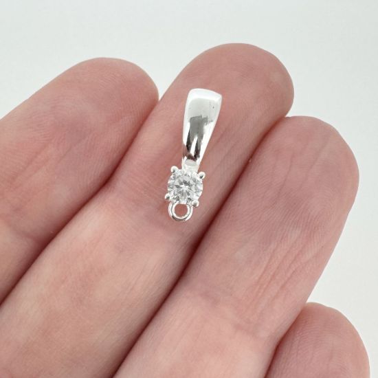 Wholesale Sterling Silver Teardrop Bail Connector with CZ Cubic Zirconia Stone, Wholesale Findings