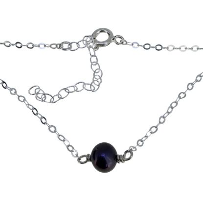 Wholesale Adjustable Sterling Silver Single Black Pearl Necklace - 16" +2"
