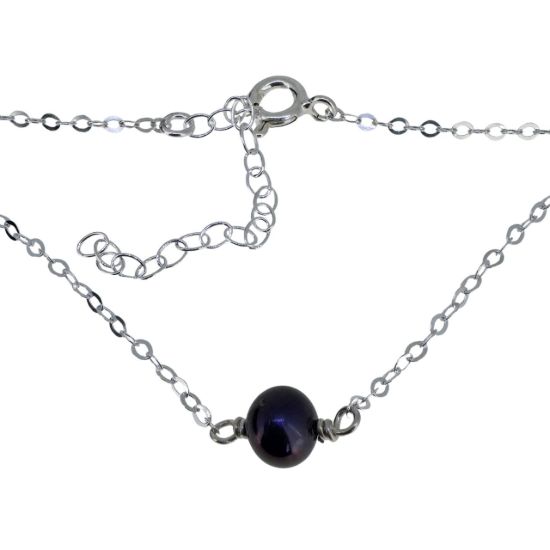 Wholesale Adjustable Sterling Silver Single Black Pearl Necklace - 16" +2"