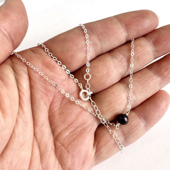 Wholesale Adjustable Sterling Silver Single Black Pearl Necklace - 16" +2"
