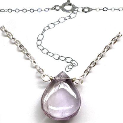 Wholesale Adjustable Sterling Silver Natural Amethyst Pendant Necklace - 16" +2"