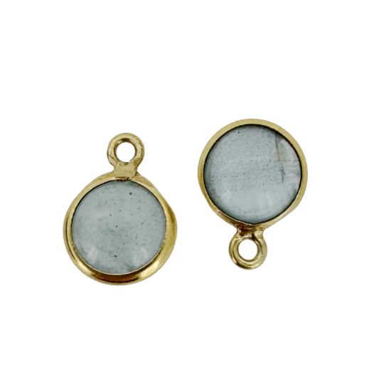 Wholesale Bezel Charm Pendant Natural Aquamarine Tiny Round Shape March Birthstone