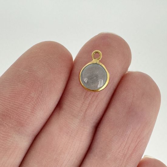 Wholesale Bezel Charm Pendant Natural Aquamarine Tiny Round Shape March Birthstone