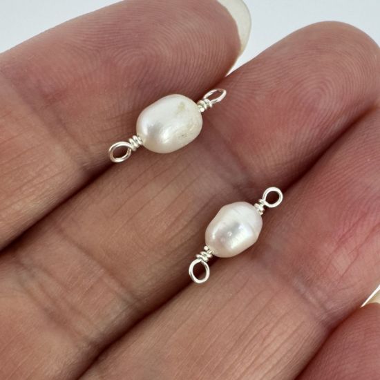 Wholesale Sterling Silver Fresh Water Rice Shape Pearl Connectors-5mm (sold per piece)