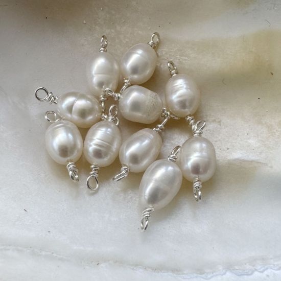 Wholesale Sterling Silver Fresh Water Rice Shape Pearl Connectors-5mm (sold per piece)