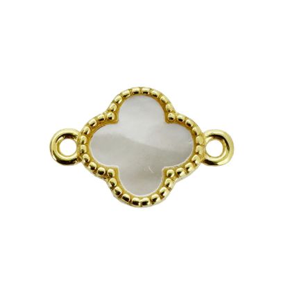 Wholesale Gold Over 925 Sterling Silver Clover Shaped Mother of Pearl Connector - 7.5mm (sold per piece)