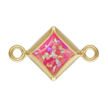 Wholesale 1/20 14k Gold Filled Hot Pink Bello Opal-Flat Back Diamond Shape Bezel Connectors -AAA CZ Stones - 4mm