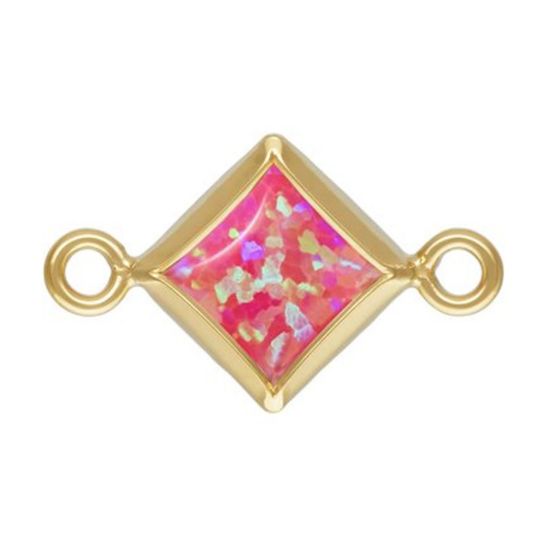Wholesale 1/20 14k Gold Filled Hot Pink Bello Opal-Flat Back Diamond Shape Bezel Connectors -AAA CZ Stones - 4mm