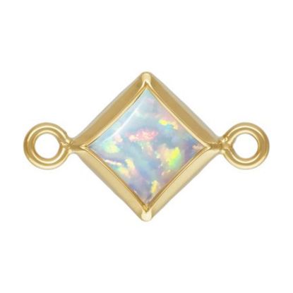 Wholesale 1/20 14k Gold Filled White Bello Opal-Flat Back Diamond Shape Bezel Connectors -AAA CZ Stones - 4mm