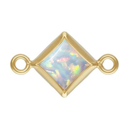 Wholesale 1/20 14k Gold Filled White Bello Opal-Flat Back Diamond Shape Bezel Connectors -AAA CZ Stones - 4mm