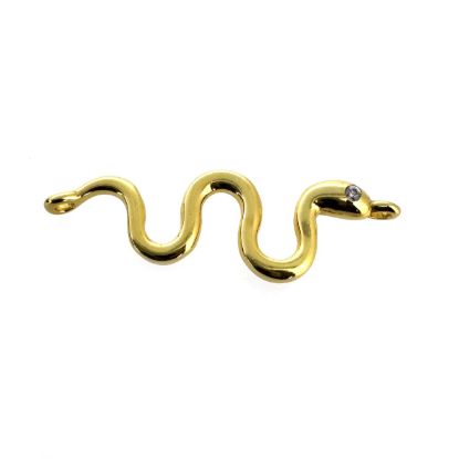 Wholesale Gold Over 925 Sterling Silver Snake with CZ Stone Eye Charm Connector - 16mm (sold per piece)