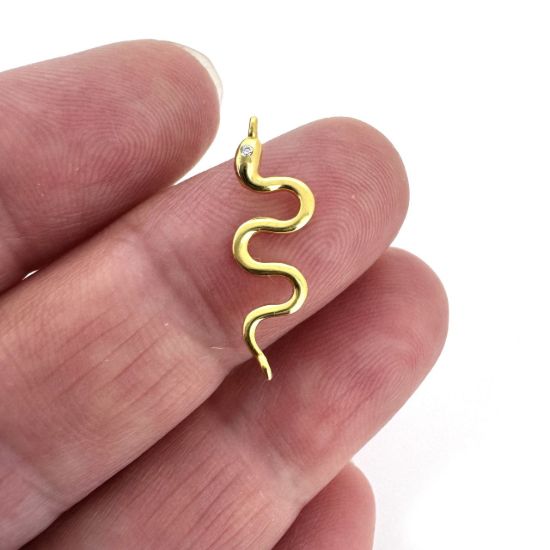 Wholesale Gold Over 925 Sterling Silver Snake with CZ Stone Eye Charm Connector - 16mm (sold per piece)