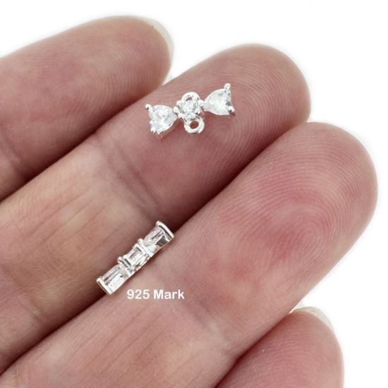 Wholesale 925 Sterling Silver CZ Stone Bow Charm Connector- 9mm (sold per piece)