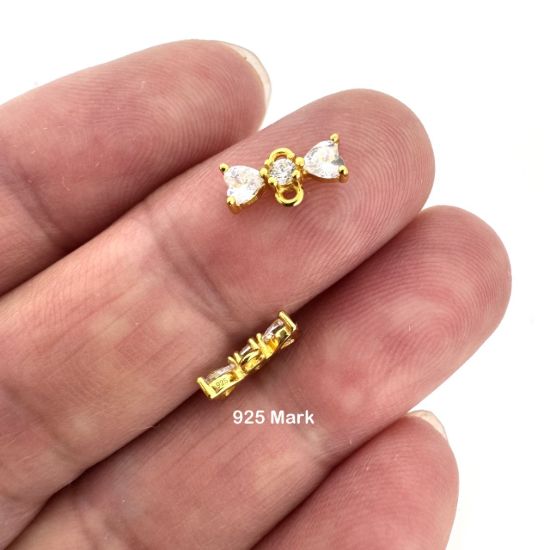 Wholesale Gold over Sterling Silver CZ Stone Bow Charm Connector- 9mm (sold per piece)