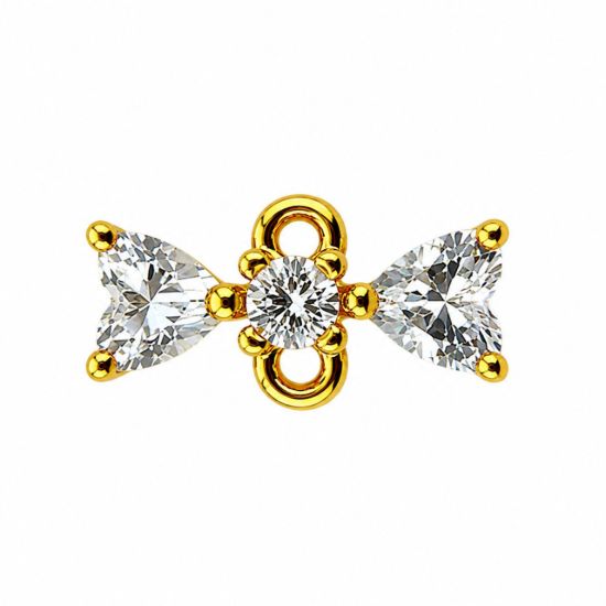 Wholesale Gold over Sterling Silver CZ Stone Bow Charm Connector- 9mm (sold per piece)