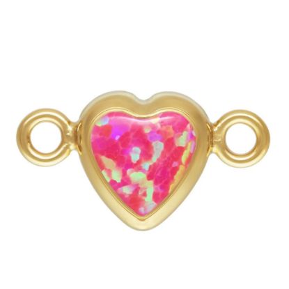 Wholesale 1/20 14k Gold Filled Hot Pink Bello Opal-Flat Back Heart Shape Bezel Connectors -AAA CZ Stones - 4mm