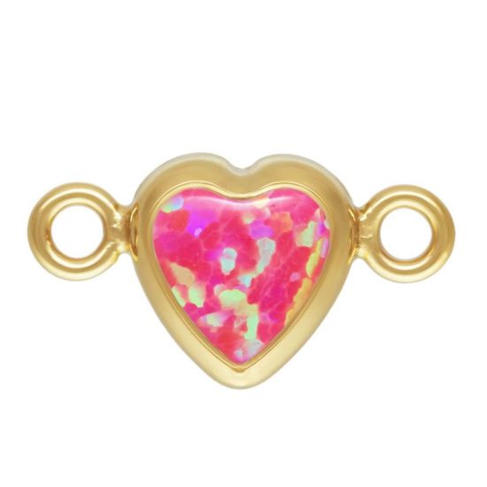 Wholesale 1/20 14k Gold Filled Hot Pink Bello Opal-Flat Back Heart Shape Bezel Connectors -AAA CZ Stones - 4mm