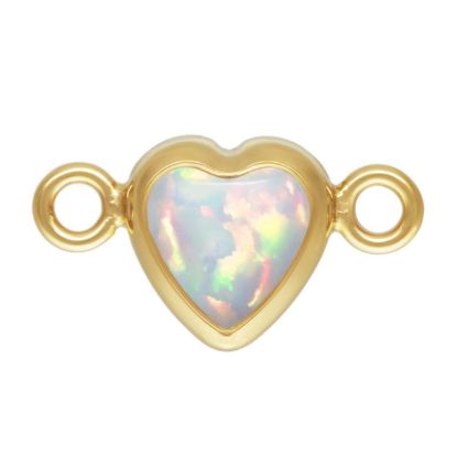 Wholesale 1/20 14k Gold Filled White Bello Opal-Flat Back Heart Shape Bezel Connectors -AAA CZ Stones - 4mm