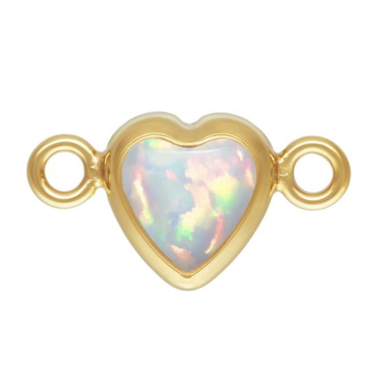 Wholesale 1/20 14k Gold Filled White Bello Opal-Flat Back Heart Shape Bezel Connectors -AAA CZ Stones - 4mm