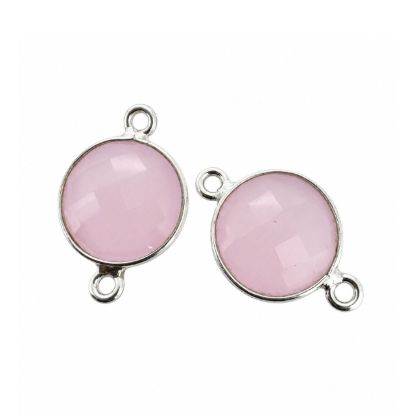 Wholesale Sterling Silver Pink Chalcedony Coin Bezel Gemstone Connector Links, Wholesale Gemstone Charms and Pendants for Jewelry Making