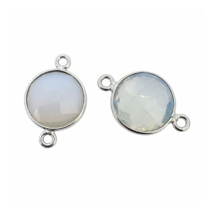 Wholesale Sterling Silver opalite Quartz Coin Bezel Gemstone Connector Links, Wholesale Gemstone Charms and Pendants for Jewelry Making