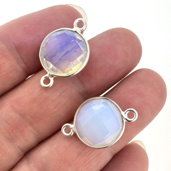 Wholesale Sterling Silver opalite Quartz Coin Bezel Gemstone Connector Links, Wholesale Gemstone Charms and Pendants for Jewelry Making