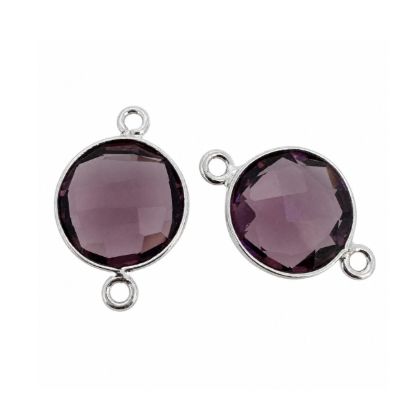 Wholesale Sterling Silver Pink Amethyst Quartz Coin Bezel Gemstone Connector Links, Wholesale Gemstone Charms and Pendants for Jewelry Making