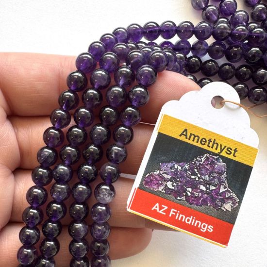 Wholesale Natural Gemstone Beads - 100% Genuine Amethyst Gemstone Bead - Smooth Round Shape - (Sold Per 15" Strand)