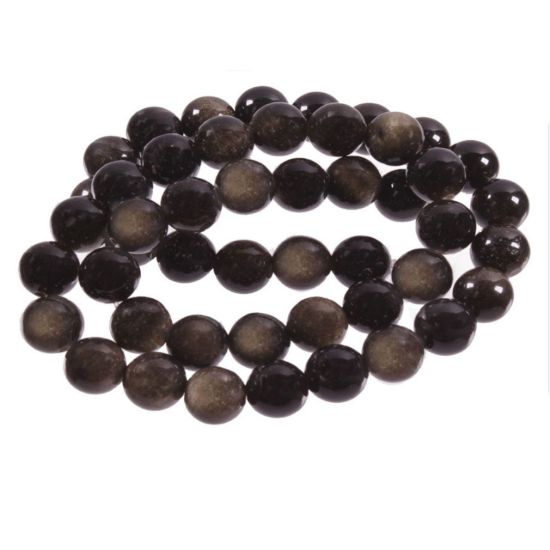 Wholesale Natural Gemstone Beads - 100% Genuine Golden Sheen Obsidian Gemstone Bead - Smooth Round Shape - (Sold Per 15" Strand)