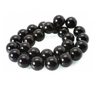 Wholesale Natural Gemstone Beads - 100% Genuine Black Tourmaline Bead - Smooth Round Shape - (Sold Per 15" Strand)