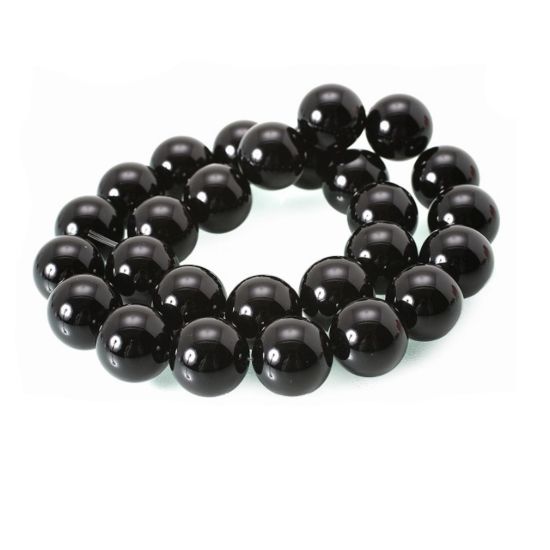 Wholesale Natural Gemstone Beads - 100% Genuine Black Tourmaline Bead - Smooth Round Shape - (Sold Per 15" Strand)