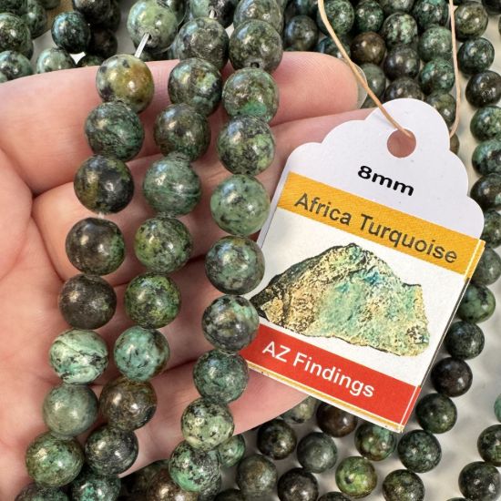 Wholesale Natural Gemstone Beads - 100% Genuine Africa Turquoise Bead - Smooth Round Shape - (Sold Per 15" Strand)