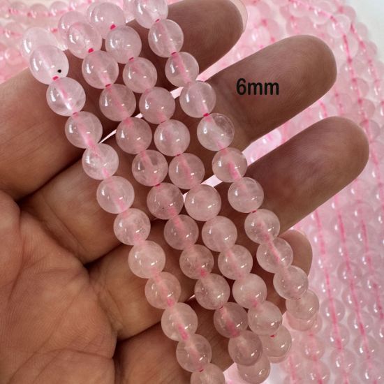 Wholesale Natural Gemstone Beads - 100% Genuine Rose Quartz Gemstone Bead - Smooth Round Shape - (Sold Per 15" Strand)