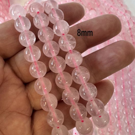 Wholesale Natural Gemstone Beads - 100% Genuine Rose Quartz Gemstone Bead - Smooth Round Shape - (Sold Per 15" Strand)