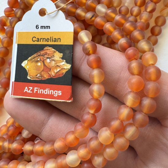 Wholesale Natural Gemstone Beads - 100% Genuine Matte Carnelian Gemstone Bead (Heated)- Smooth Round Shape - (Sold Per 15" Strand)