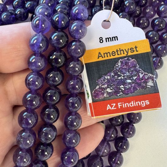Wholesale Natural Gemstone Beads - 100% Genuine Amethyst Gemstone Bead - Smooth Round Shape - (Sold Per 15" Strand)