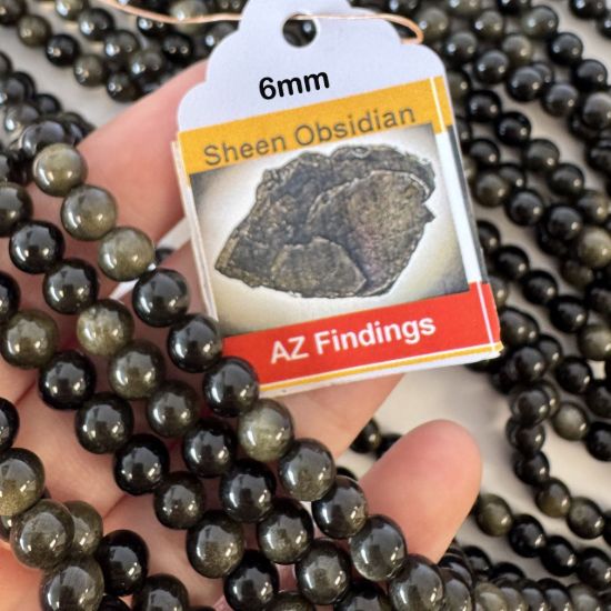 Wholesale Natural Gemstone Beads - 100% Genuine Golden Sheen Obsidian Gemstone Bead - Smooth Round Shape - (Sold Per 15" Strand)
