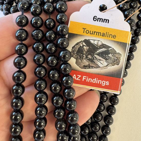 Wholesale Natural Gemstone Beads - 100% Genuine Black Tourmaline Bead - Smooth Round Shape - (Sold Per 15" Strand)