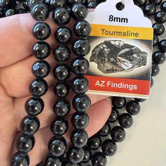 Wholesale Natural Gemstone Beads - 100% Genuine Black Tourmaline Bead - Smooth Round Shape - (Sold Per 15" Strand)