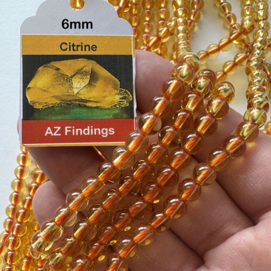 Wholesale Natural Gemstone Beads - High End Citrine Crystal Bead (Heated) - Smooth Round Shape - (Sold Per 15" Strand)