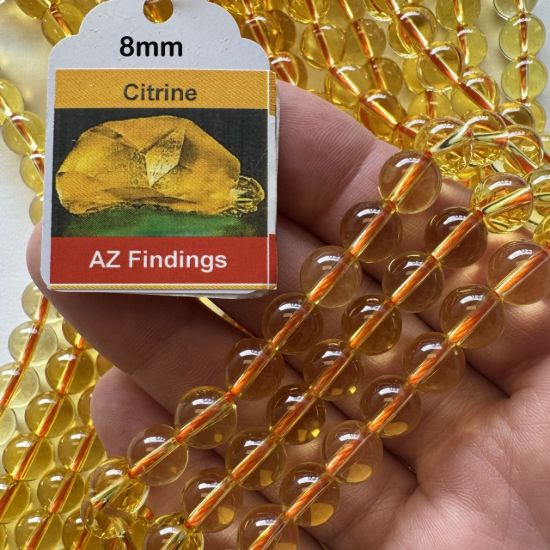 Wholesale Natural Gemstone Beads - High End Citrine Crystal Bead (Heated) - Smooth Round Shape - (Sold Per 15" Strand)