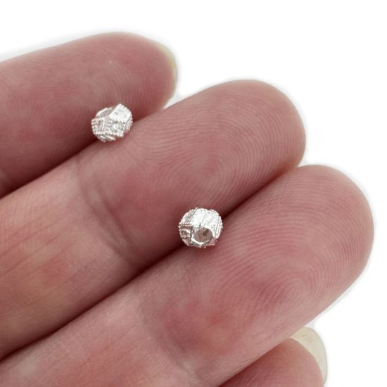 Wholesale Sterling Silver Bead Spacer- 4.5mm Textured Fancy Cube with CZ stones (sold per piece)