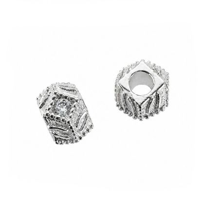Wholesale Sterling Silver Bead Spacer- 4.5mm Textured Fancy Cube with CZ stones (sold per piece)