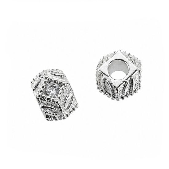 Wholesale Sterling Silver Bead Spacer- 4.5mm Textured Fancy Cube with CZ stones (sold per piece)
