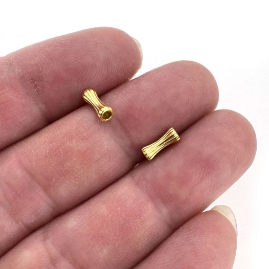 Wholesale Gold over Sterling Silver Bead Spacer- 7mm Ribbed Slim Tube (sold per piece)