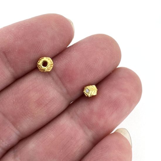 Wholesale Gold over Sterling Silver Bead Spacer- 4.5mm Textured Fancy Cube with CZ stones (sold per piece)