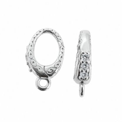 Wholesale 925 Sterling Silver No Trigger Clasp - 10mm Fancy Oval Clasp with CZ Stones