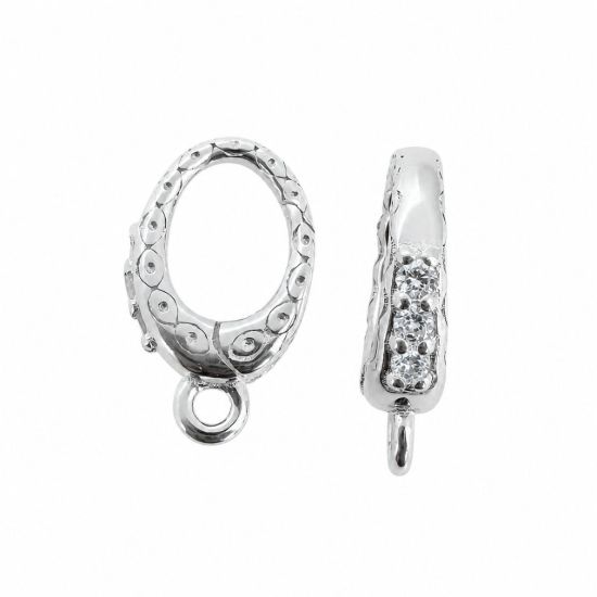 Wholesale 925 Sterling Silver No Trigger Clasp - 10mm Fancy Oval Clasp with CZ Stones