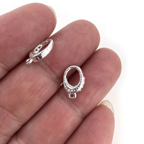 Wholesale 925 Sterling Silver No Trigger Clasp - 10mm Fancy Oval Clasp with CZ Stones
