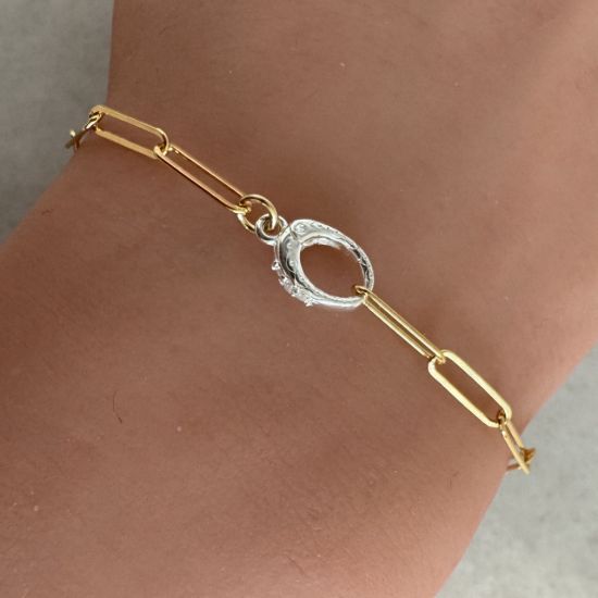 Wholesale 925 Sterling Silver No Trigger Clasp - 10mm Fancy Oval Clasp with CZ Stones